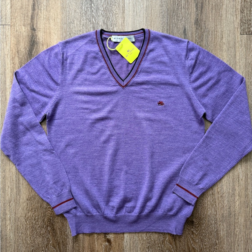 New Etro V neck Virgin Wool Sweater Pullover